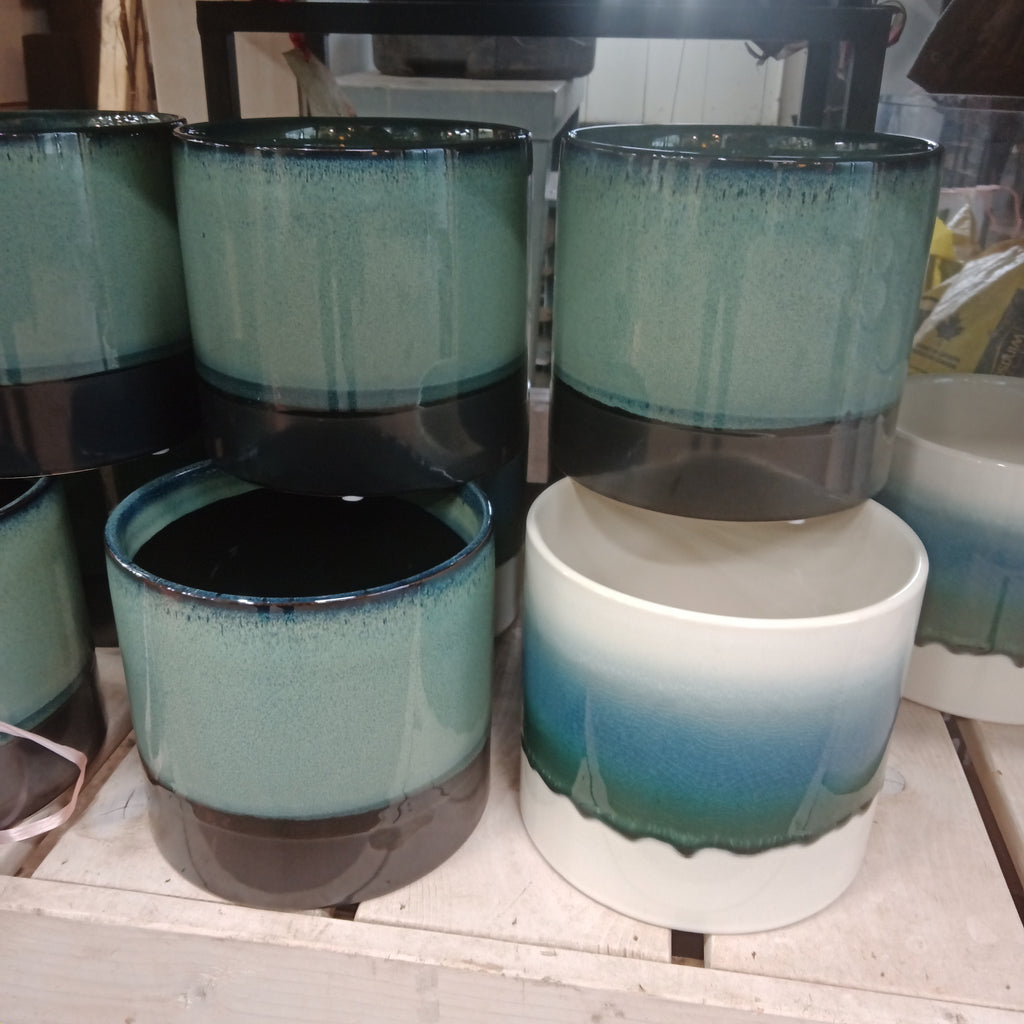 Teal Blue/Green & Black Reactive Glaze Pot
