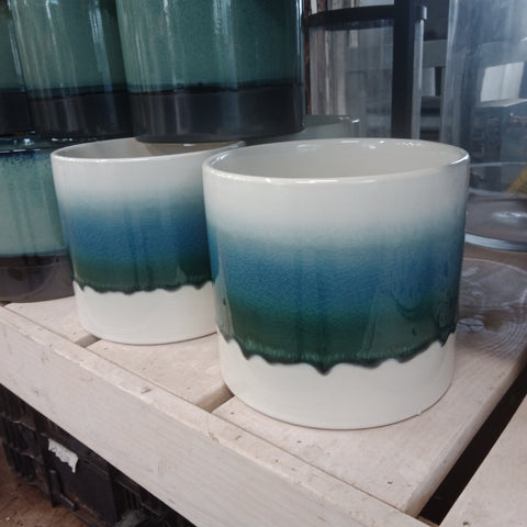 Green/Blue/White Reactive Glaze Pot